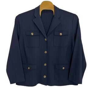 J Jill Jacket Women's Size 4X Navy Blue gold Buttons Pockets Stretch Wearever